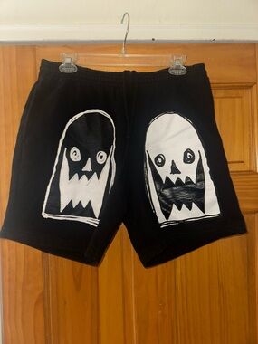 Asspizza Black Shorts with White Ghost Graphics
